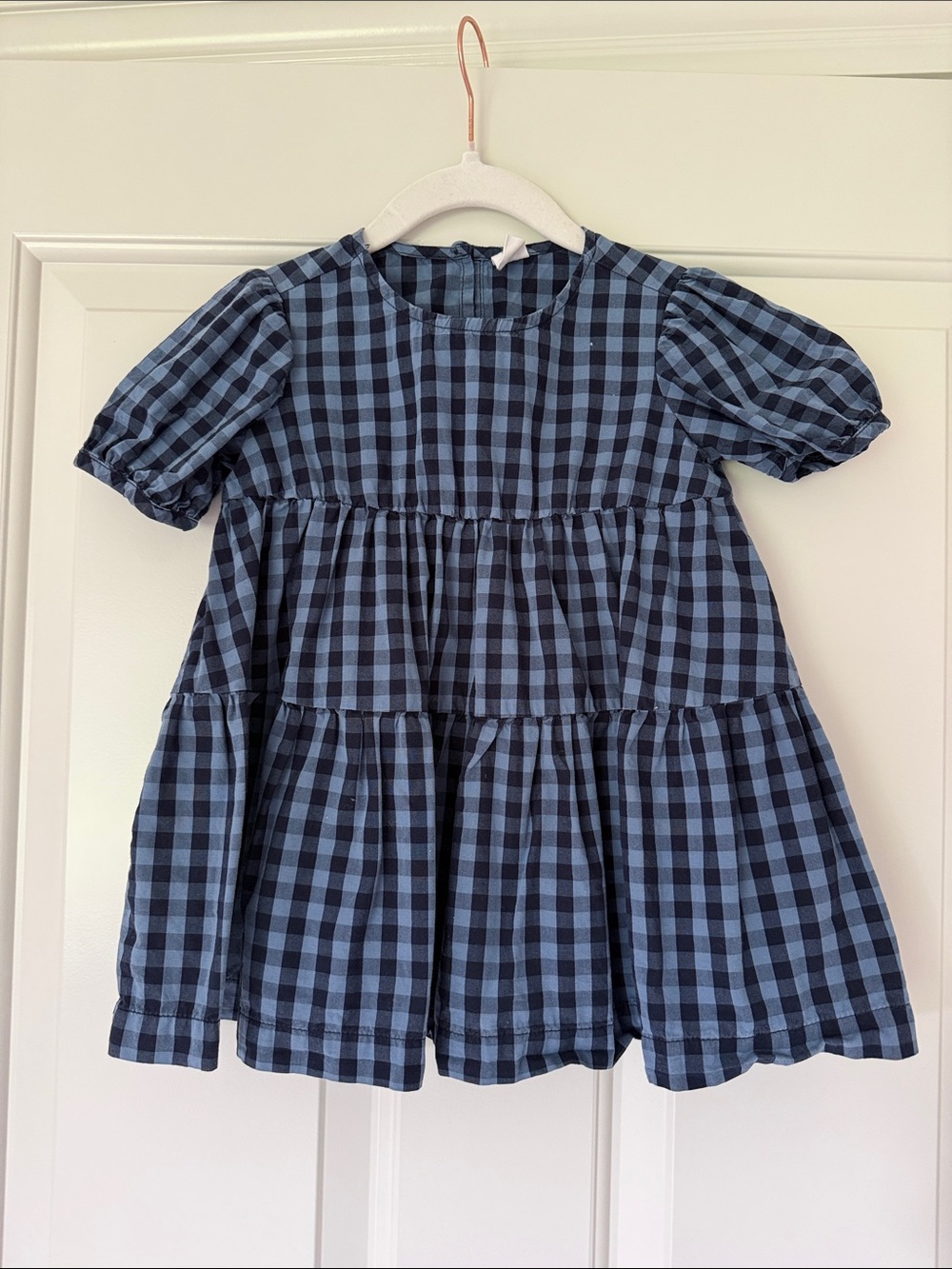 GAP Navy and Light Blue Gingham Tiered Dress
